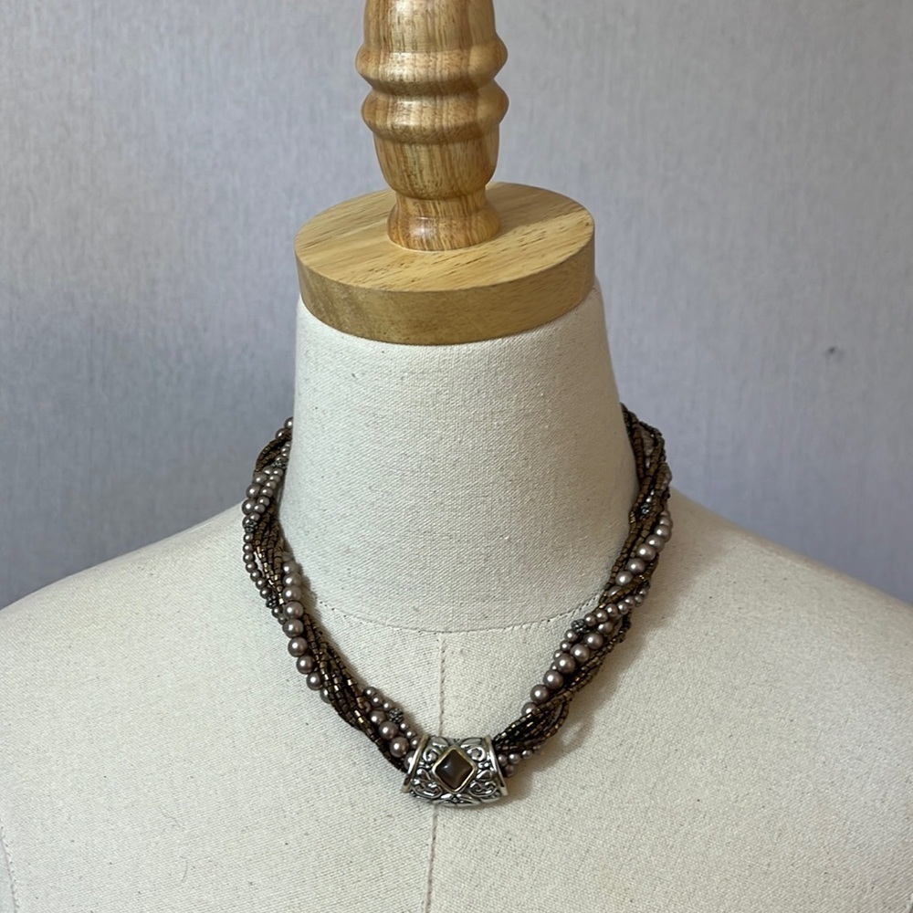 Multi strand Beaded twisted necklace with pearls